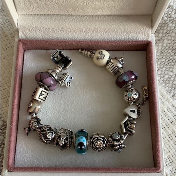 Pandora Jewelry Used Pandora Bracelet With Charms Poshmark